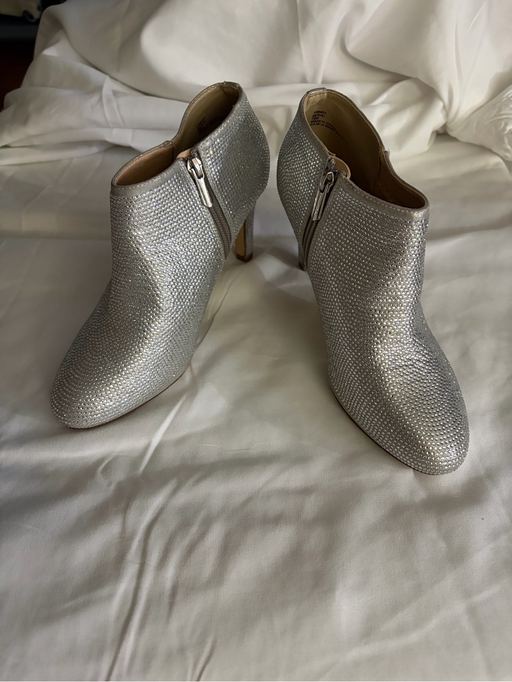 Xappeal Silver Rhinestone Ankle Booties with Side Zipper